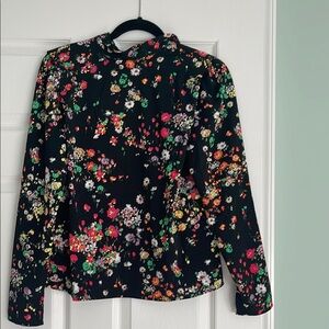 Multicolored Floral Mandarin Collar Long Sleeve Blouse